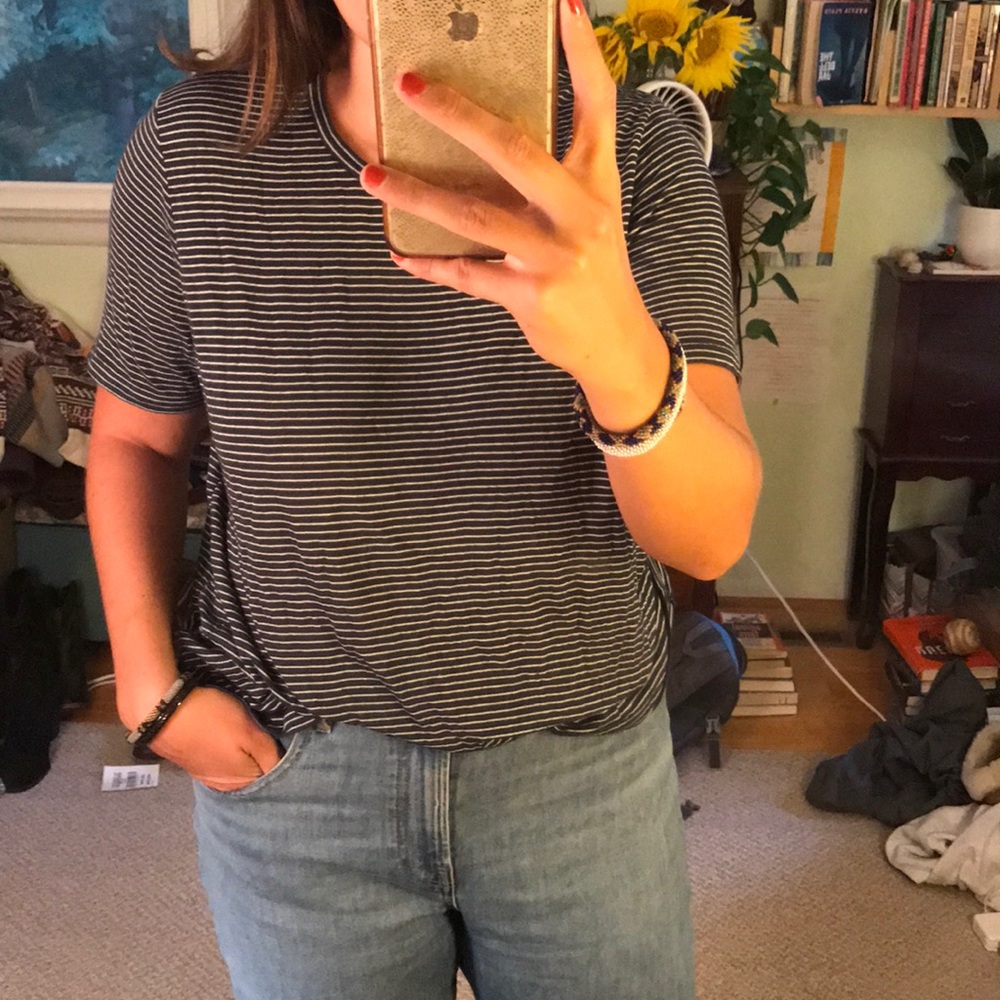 Brandy Melville blue and white striped tee